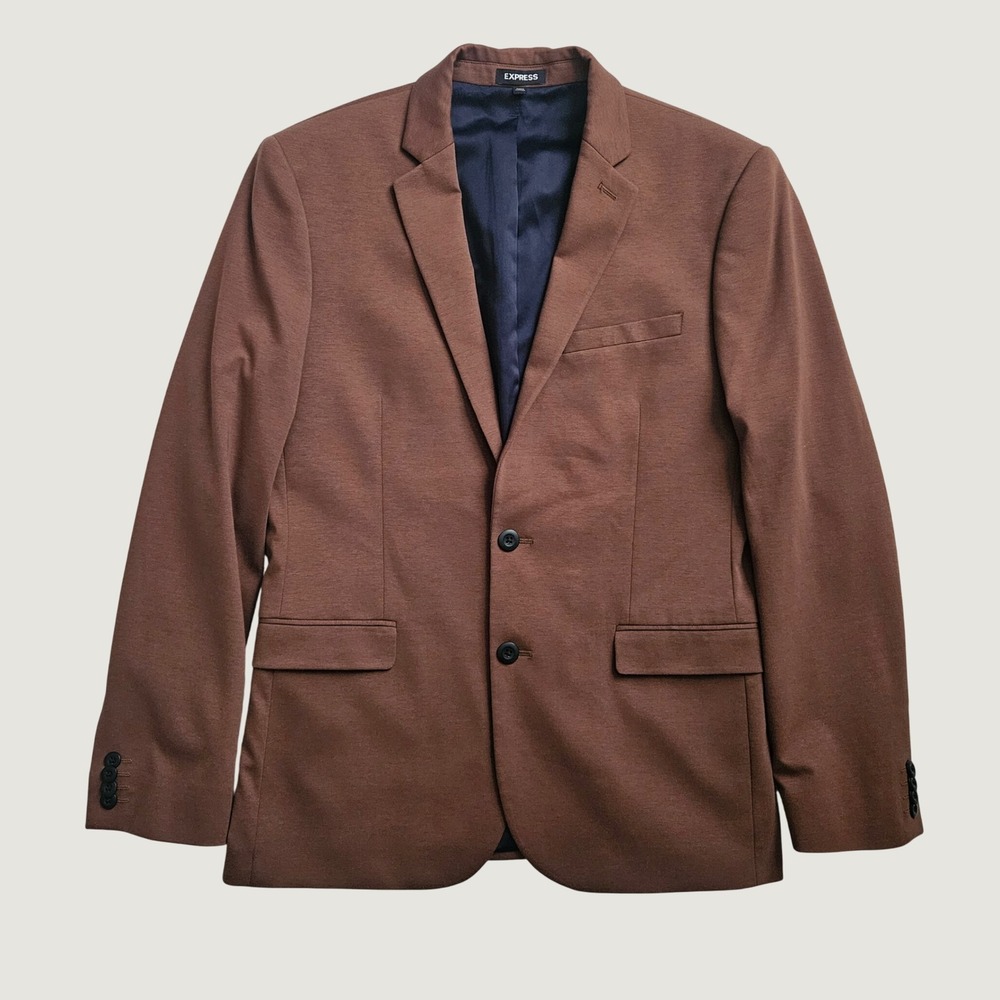 Express Blazer Mens Slim Fit Brown Cotton Nylon Sport Coat 2 Button Jacket 40R